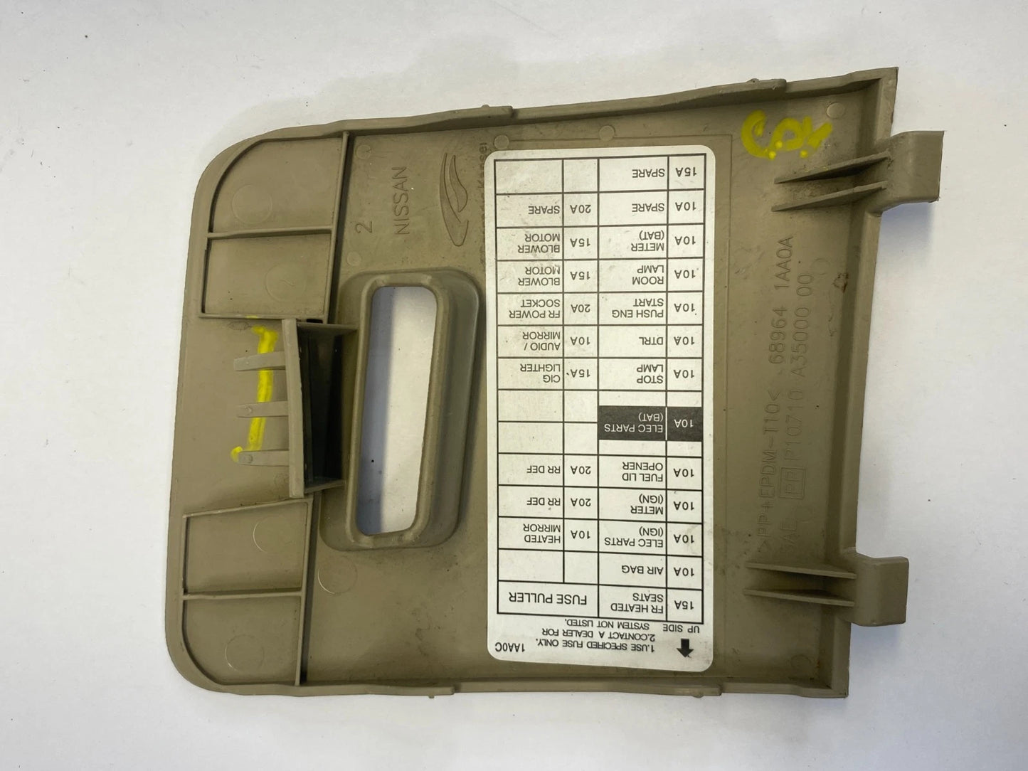 09-14 NISSAN MURANO DASH INSTRUMENT PANEL FUSE BOX DOOR LID COVER 689641AA0A OEM