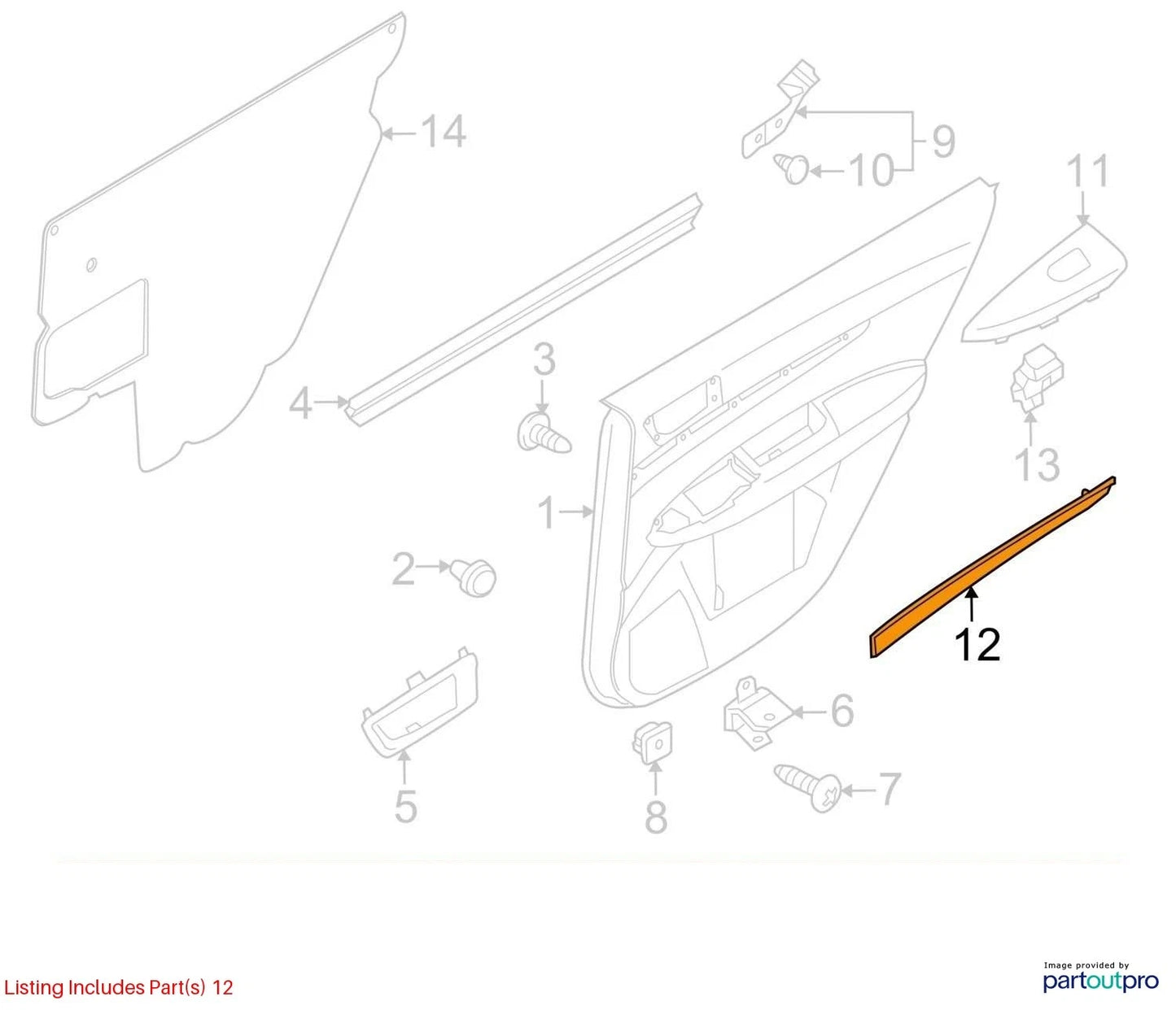 10-13 SUBARU LEGACY REAR LEFT BACK SIDE INTERIOR DOOR MOLDING TRIM 94228AJ05A