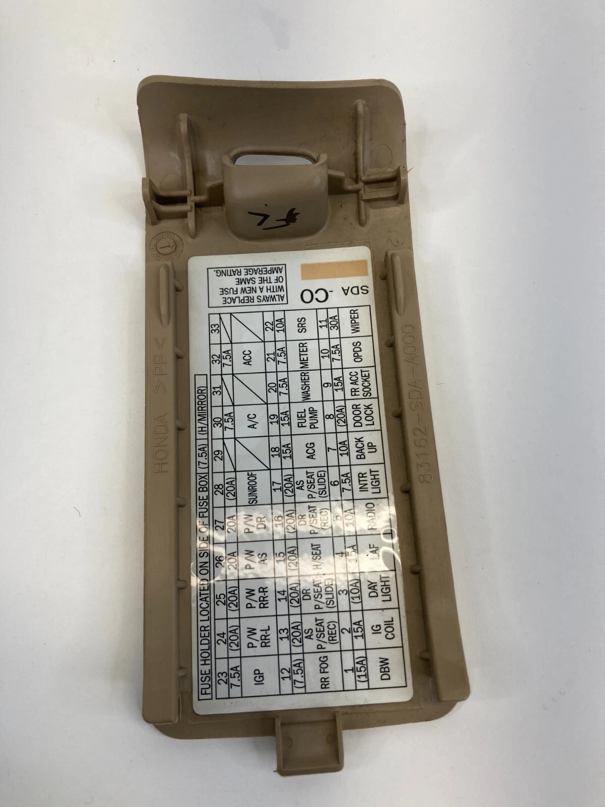 03-07 HONDA ACCORD LEFT SIDE FUSE BOX DOOR LID COVER BEZEL 83162-SDA-A000 OEM