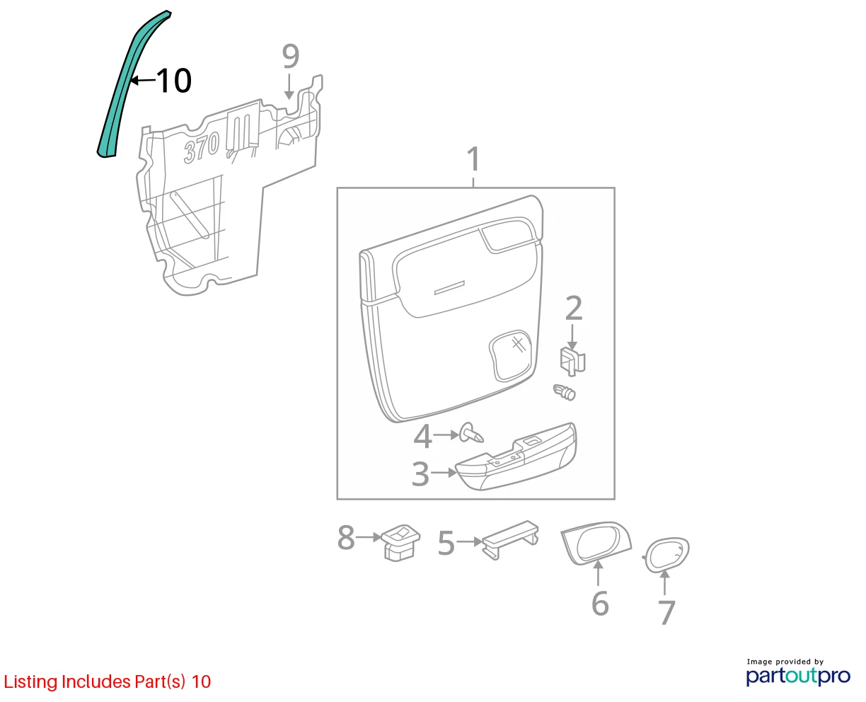 02 03 04 05 06 GMC ENVOY XL REAR RIGHT SIDE DOOR INNER WINDOW MOLDING 15199261