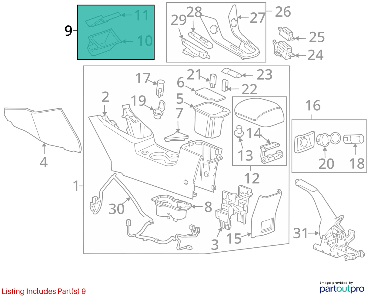11-16 CHEVY CRUZE 16 CRUZE LIMITED CONSOLE STORAGE COMPARTMENT TRAY 94509635 OEM