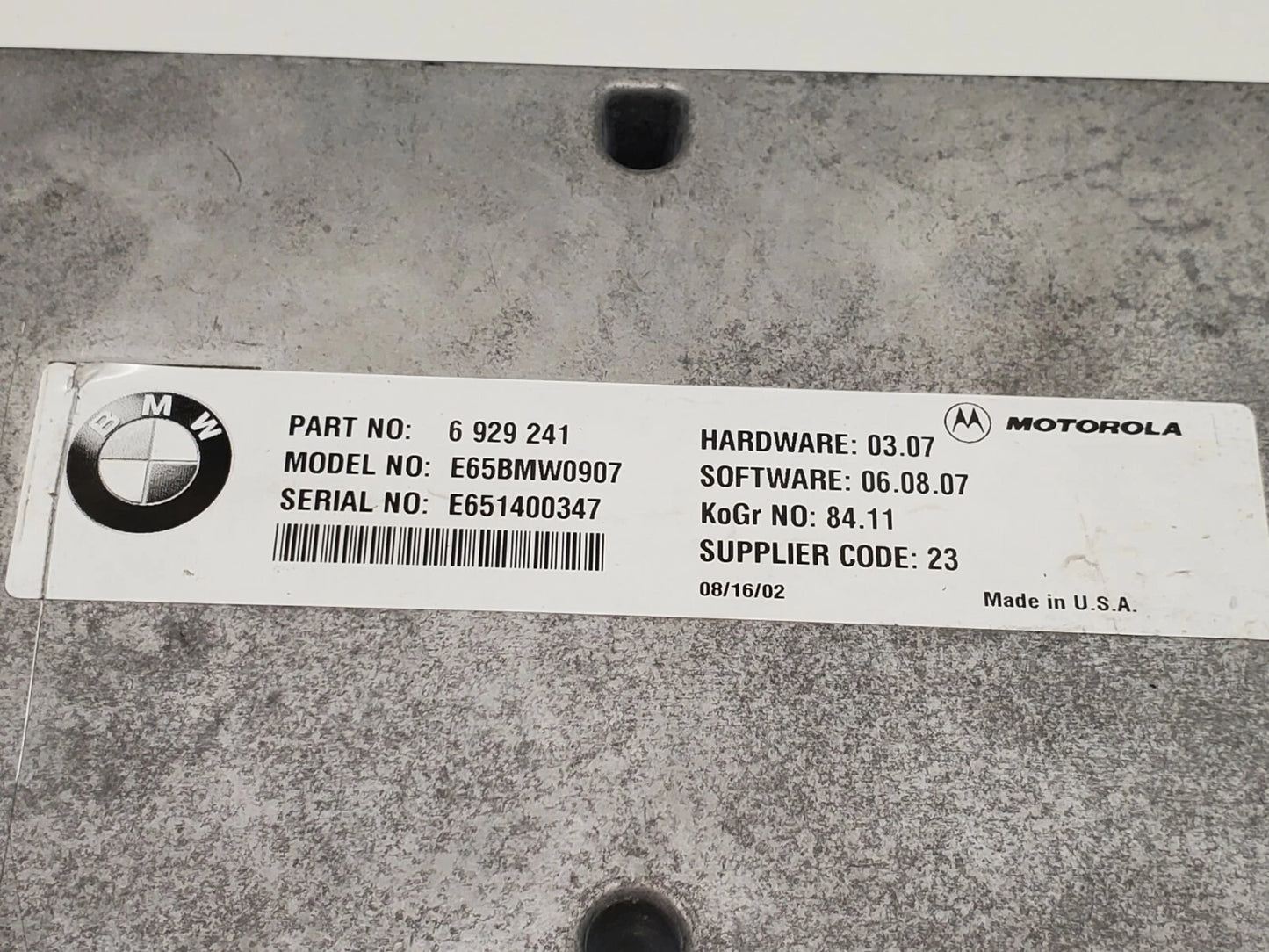 02 03 04 05 BMW 745LI PHONE TRANSMITTER RECEIVER CONTROL MODULE MOTOROLA 6929241