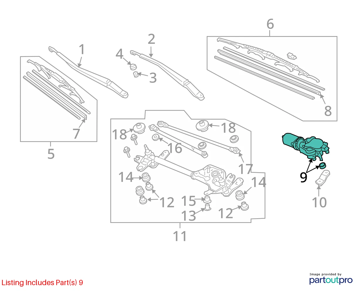 03-07 HONDA ACCORD FRONT WINSHIELD WIPER TRANSMISSION W/ MOTOR ASSY 76505SDNA01