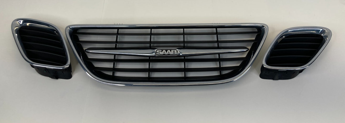 2003-2007 Saab 9-3 Sedan Front Bumper Radiator Center Grille Set of 3 12787228