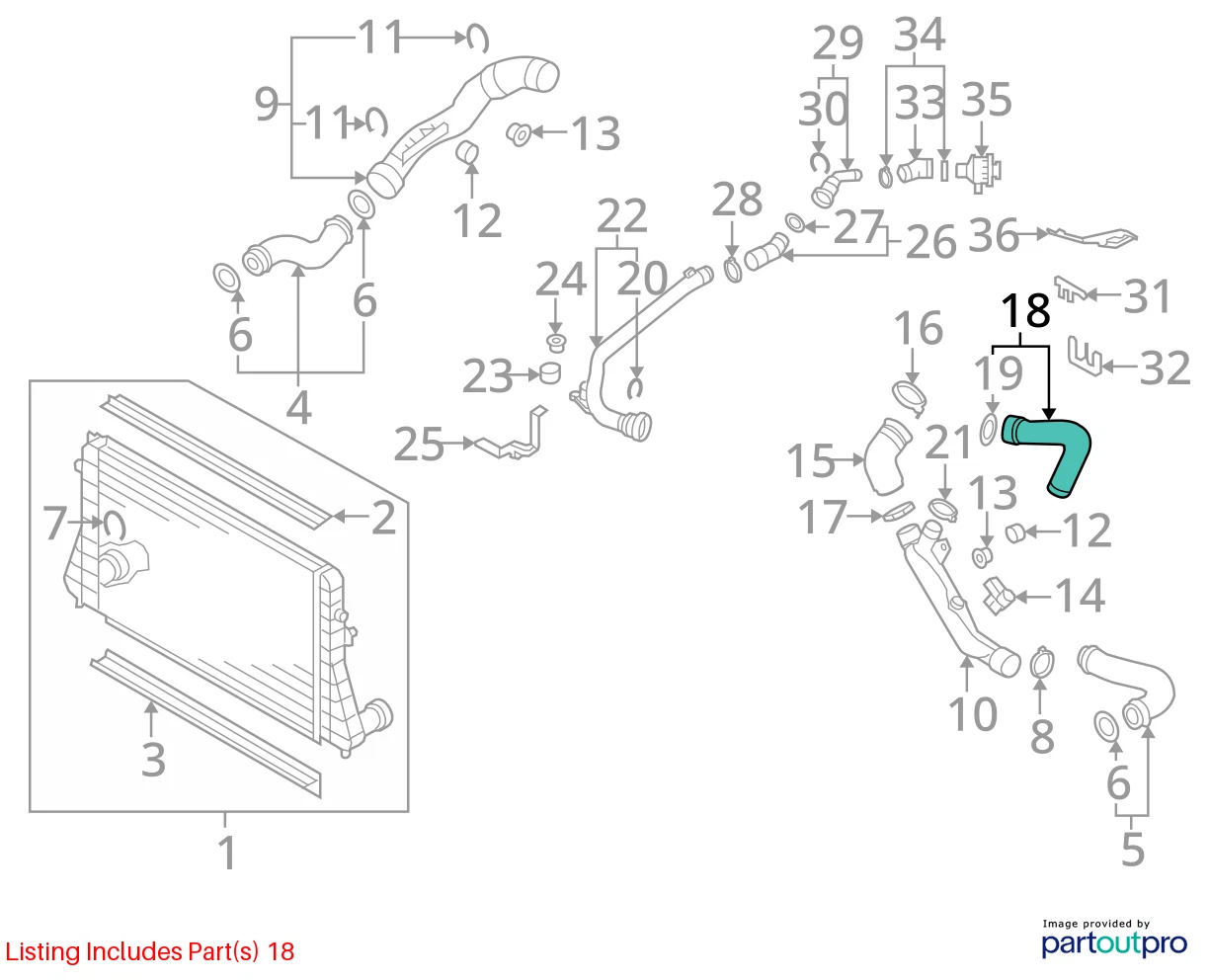 2006-2008 VOLKSWAGEN GTI 2.0L L4 16V TURBO AIR INTERCOOLER PIPE HOSE 1K0145845