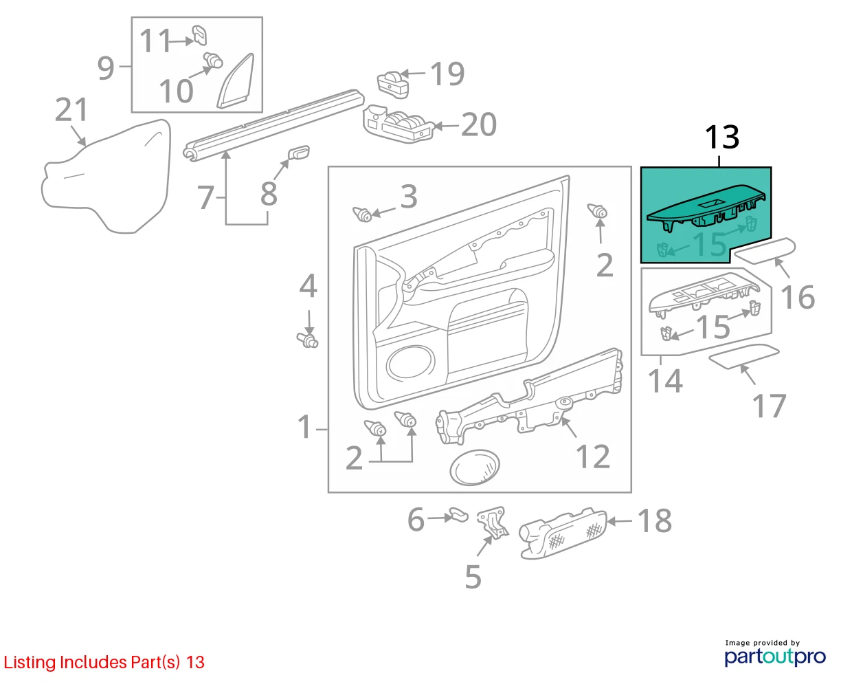 2004-2006 RX330 07-09 LEXUS RX350 FRONT RIGHT WINDOW SWITCH BEZEL 74230-0E010