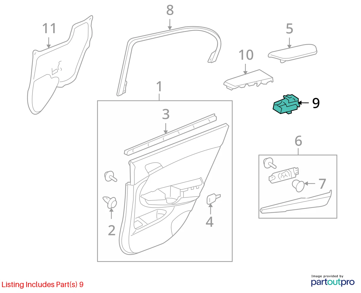 2010 2011 HONDA ACCORD CROSSTOUR REAR RIGHT SIDE DOOR POWER WINDOW SWITCH BEZEL