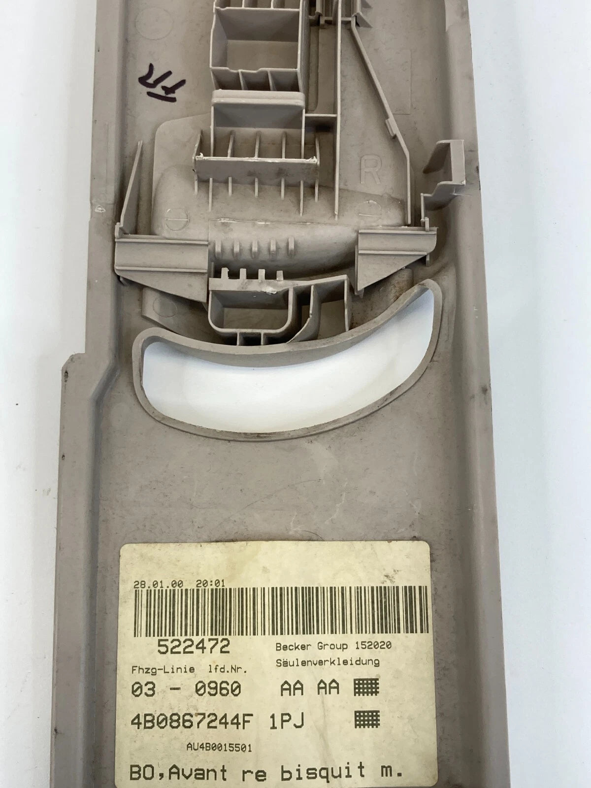 00 01 AUDI A6 QUATTRO FRONT RIGHT UPPER B PILLAR CENTER COVER TRIM 4B0867244F
