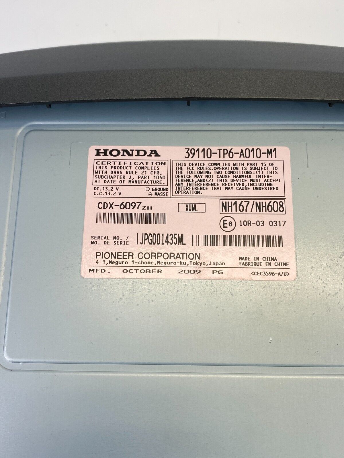 2010 Honda Accord Crosstour Single Compact Disc Player CD 39110-TP6-A010-M1 OEM