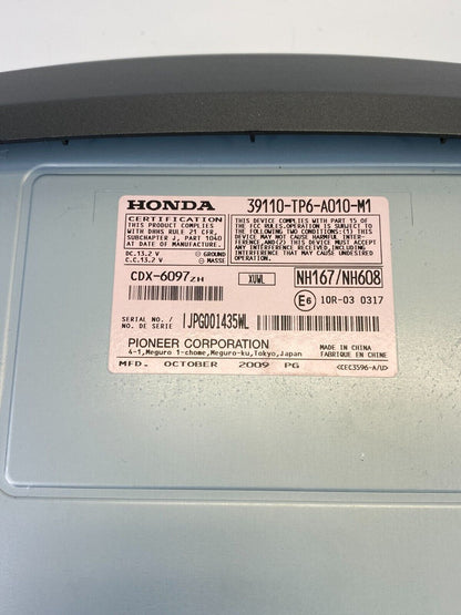 2010 Honda Accord Crosstour Single Compact Disc Player CD 39110-TP6-A010-M1 OEM