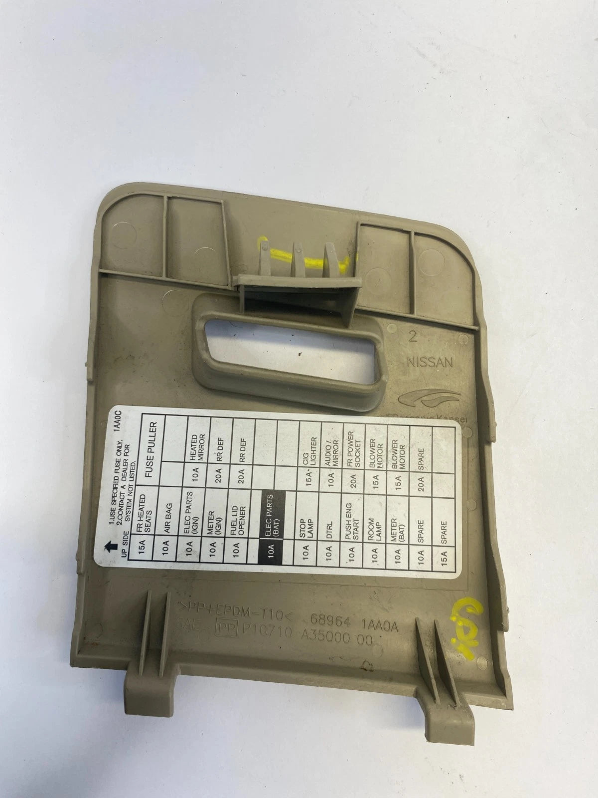 09-14 NISSAN MURANO DASH INSTRUMENT PANEL FUSE BOX DOOR LID COVER 689641AA0A OEM