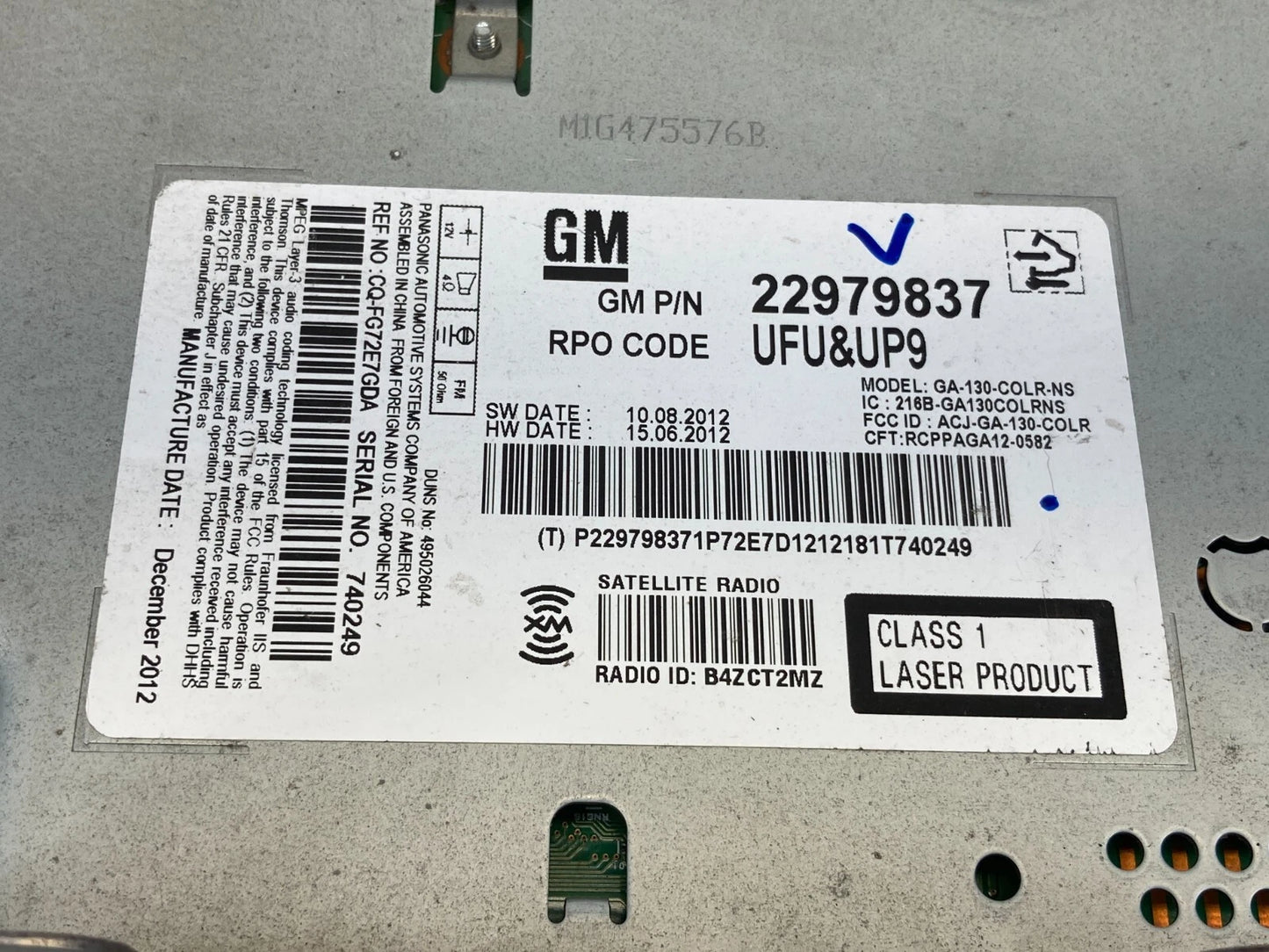 2012 2013 BUICK REGAL RADIO CD PLAYER RECEIVER AM/FM 22979837 OEM