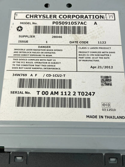 2013 2014 2015 2016 DODGE DART CENTER CONSOLE MOUNTED DVD PLAYER P05091057AC OEM