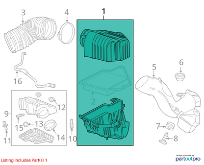 11-16 CHRYSLER TOWN & COUNTRY 3.6L AIR FILTER INTAKE CLEANER BOX HOUSING ASSY