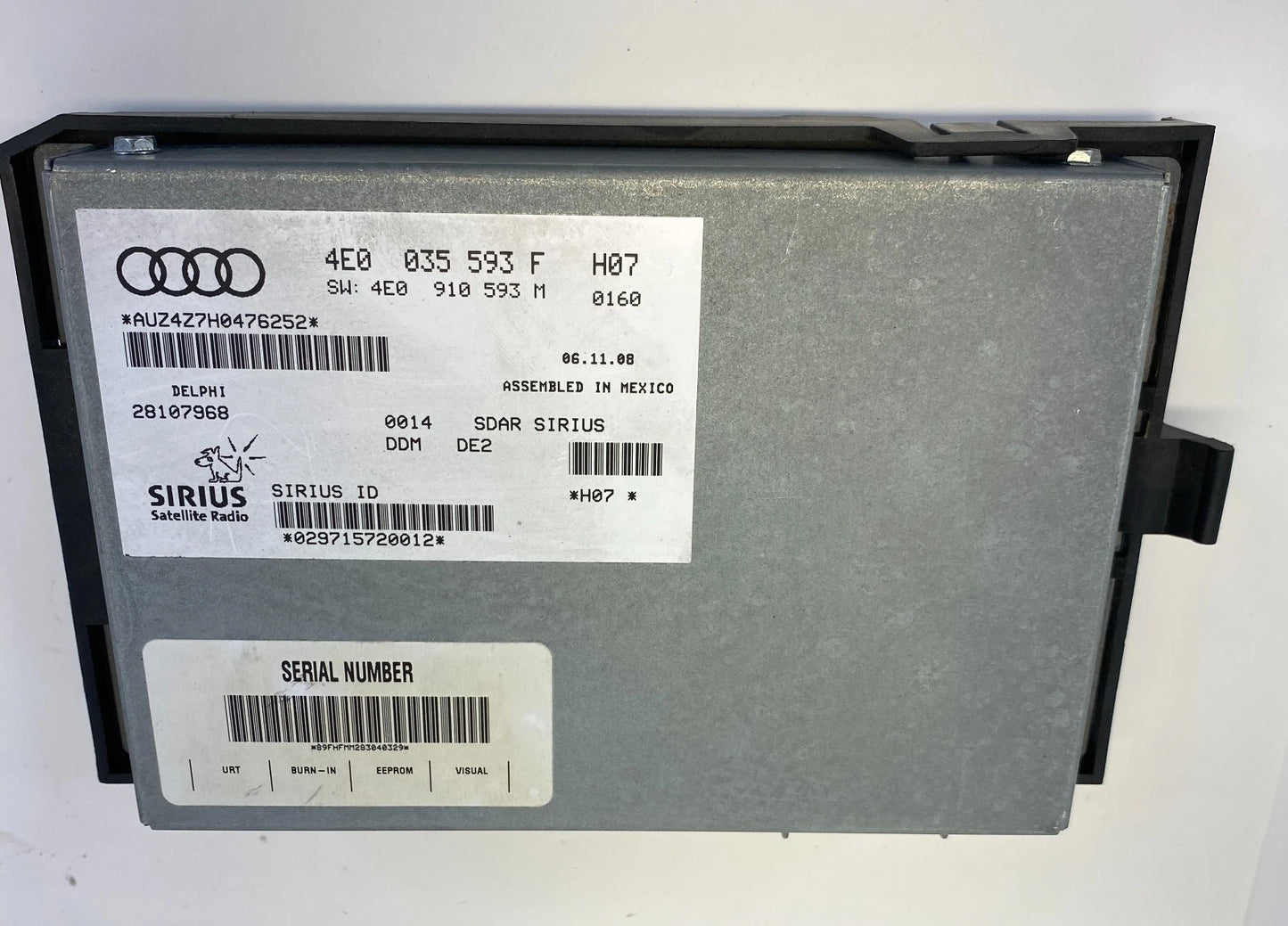 2008 2009 AUDI A5 QUATTRO SATELLITE RADIO RECEIVER MODULE OEM FACTORY 4E0035593F