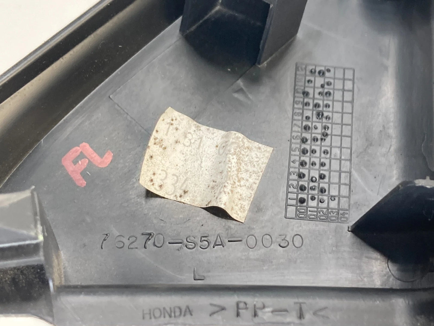 01-05 HONDA CIVIC FRONT LEFT INNER DOOR PANEL MIRROR COVER CORNER 76270S5A0030