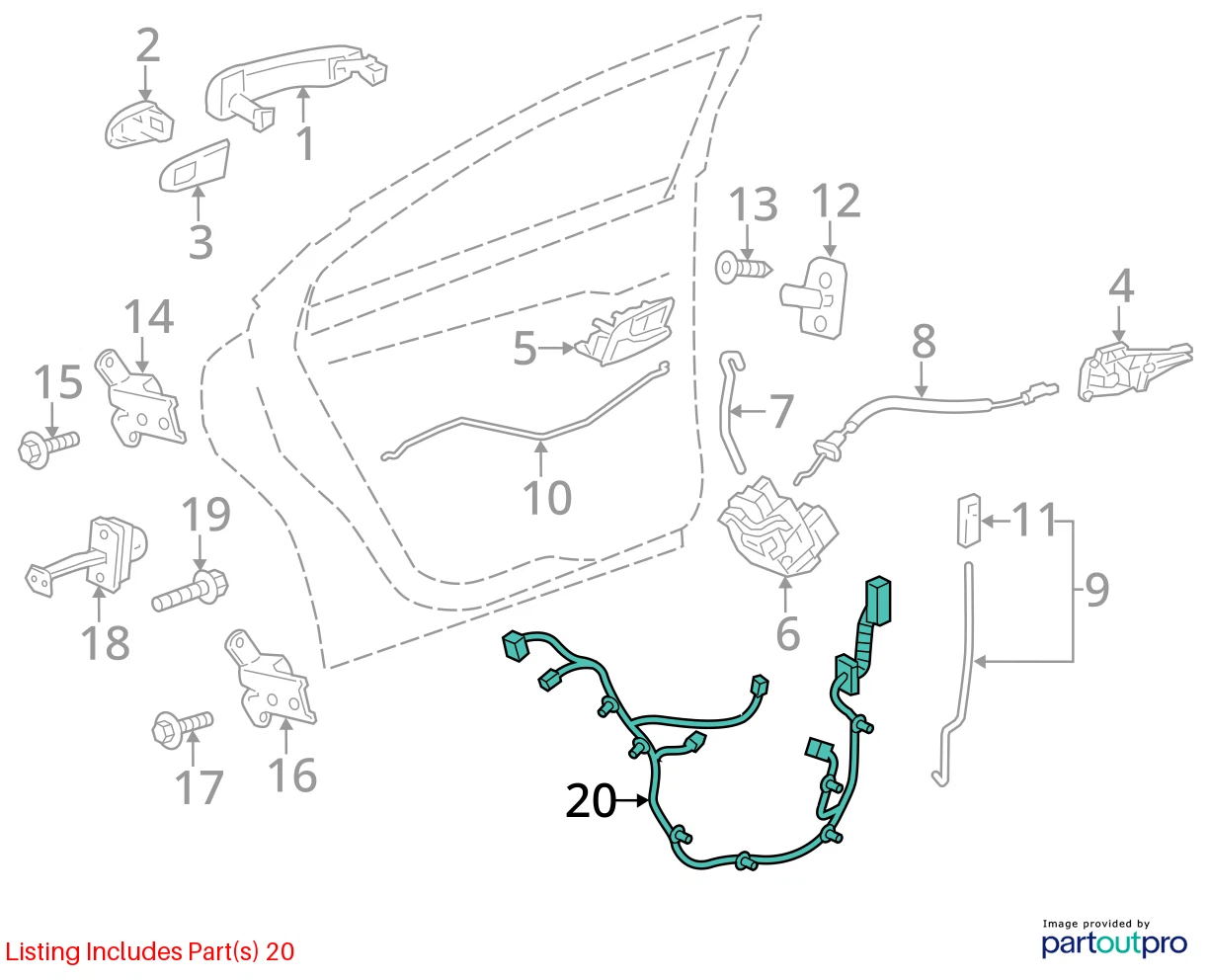 2013 2014 CHEVROLET SONIC REAR RIGHT SIDE DOOR WIRING HARNESS WIRE 95133112 OEM
