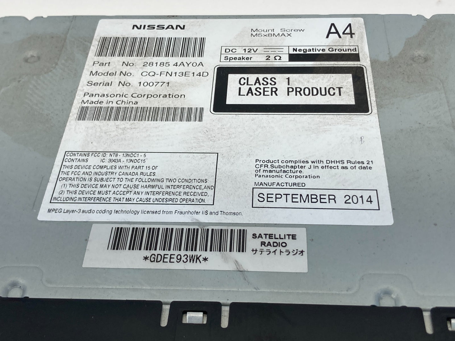 2015-2017 Nissan Quest Radio Receiver AM/FM CD Player XM Screen 28185-4AY0A OEM