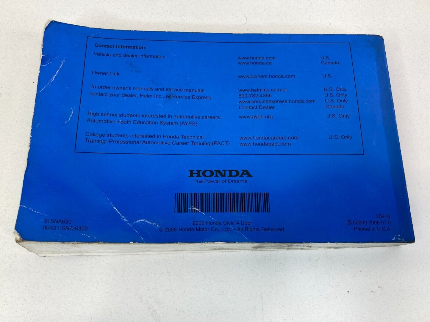 2009 Honda Civic Sedan Owners Manual Warranty Information Set w/ Case OEM