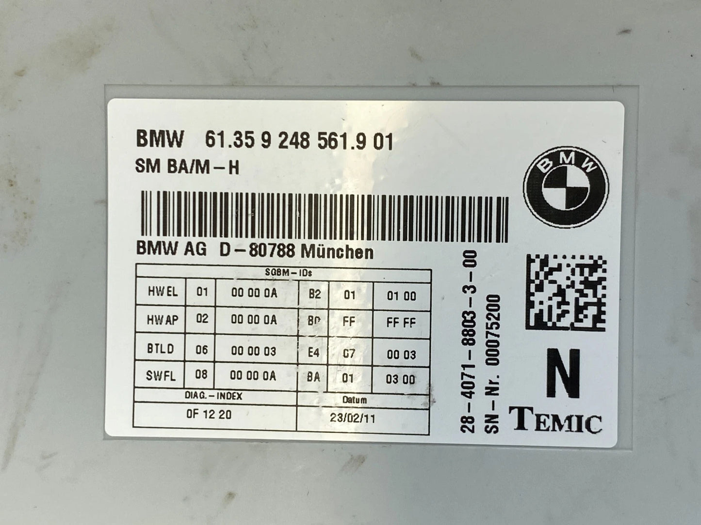2011-2017 BMW X3 FRONT POWER SEAT CONTROL MODULE UNIT 6135-9-248-561-9 OEM