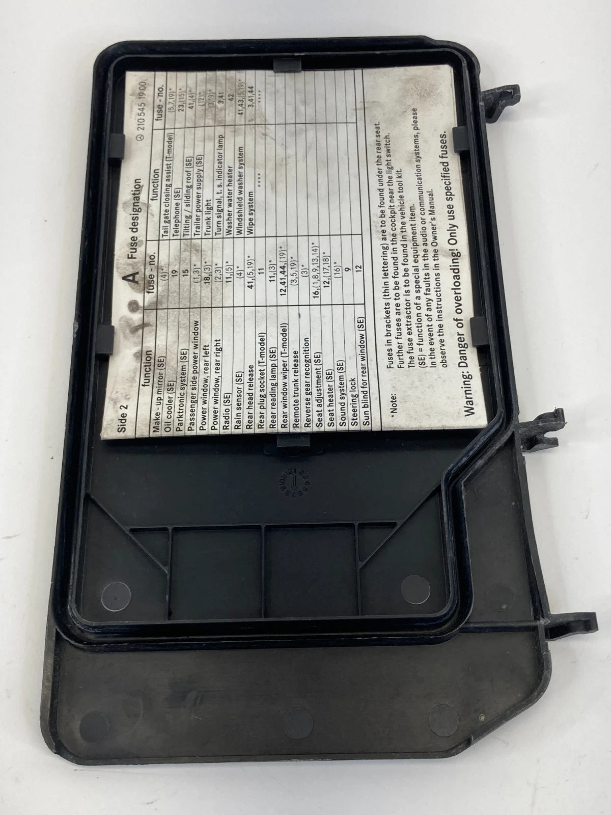 1998-2002 MERCEDES-BENZ E430 ENGINE COMPARTMENT FUSE BOX ACCESS DOOR LID COVER