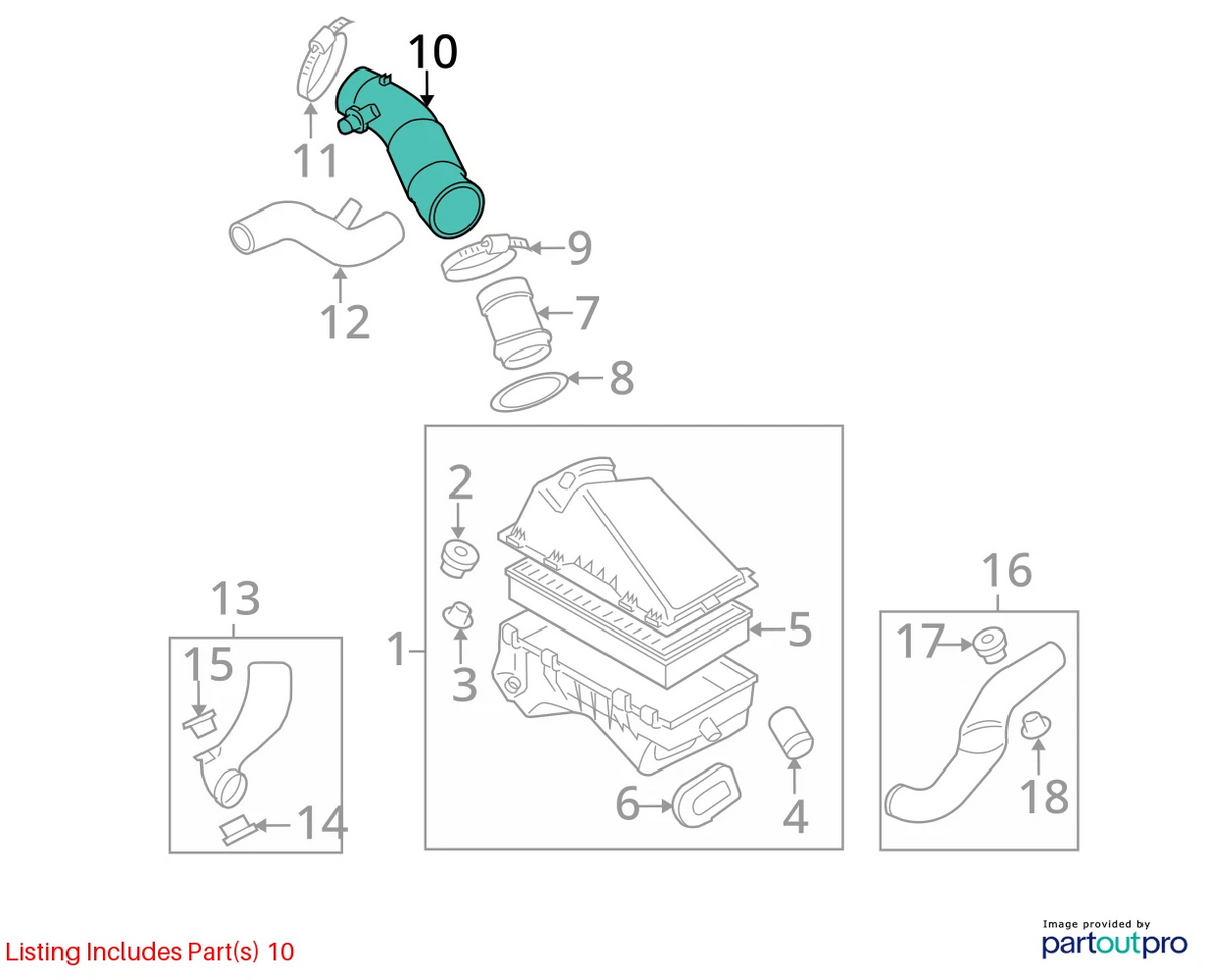 2006-2010 VOLKSWAGEN NEW BEETLE 2.5L AIR CLEANER INTAKE HOSE TUBE 1C0-129-684-BE