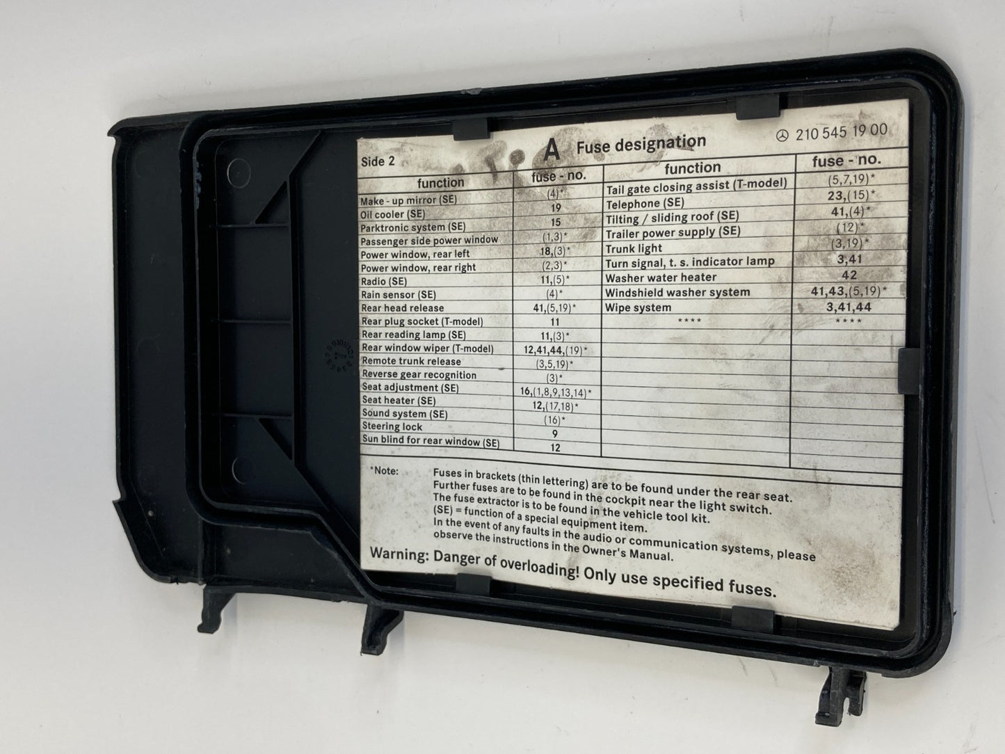 1998-2002 Mercedes-Benz E430 Engine Compartment Fuse Box Access Door Lid Cover