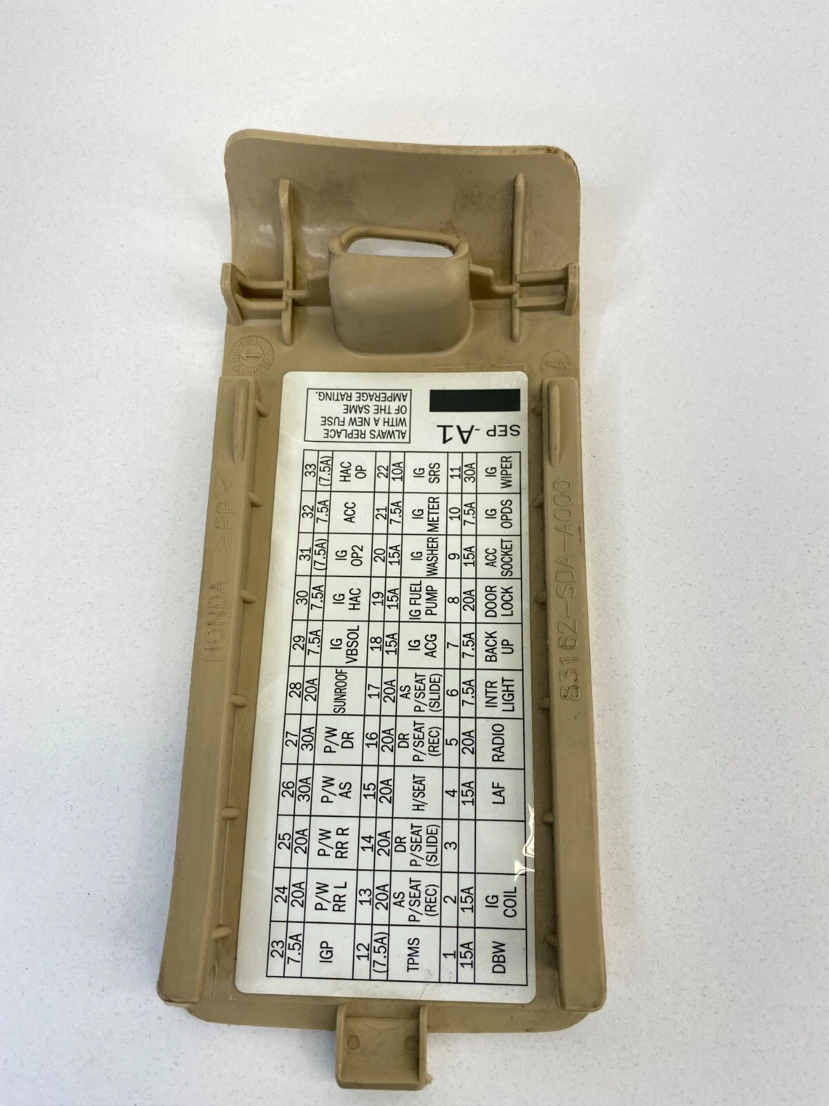 2004-2008 ACURA TL INTERIOR CABIN FUSE BOX COVER LID BEZEL TRIM 83162-SDA-A000