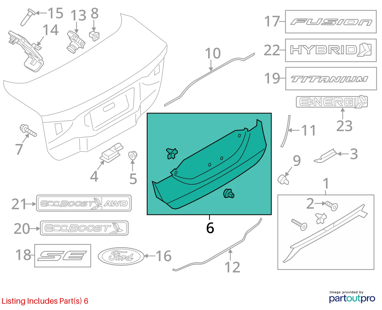 13-16 FORD FUSION SEDAN TRUNK LID LOWER PANEL MOLDING LICENSE TRIM DS7Z54423A42A