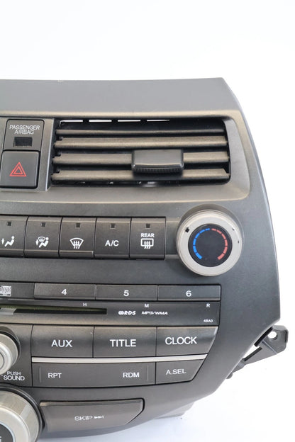 08-11 HONDA ACCORD AM/FM RADIO RECEIVER MP3 SINGLE CD W/ CLIMATE 39100TA0A01 OEM