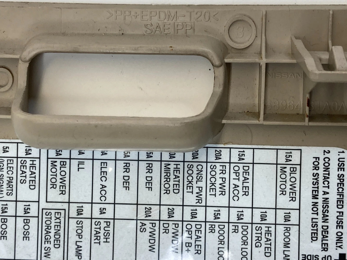 2013-2015 NISSAN ALTIMA DASH LEFT FUSE RELAY BOX DOOR LID TRIM COVER 68964-3TA0A