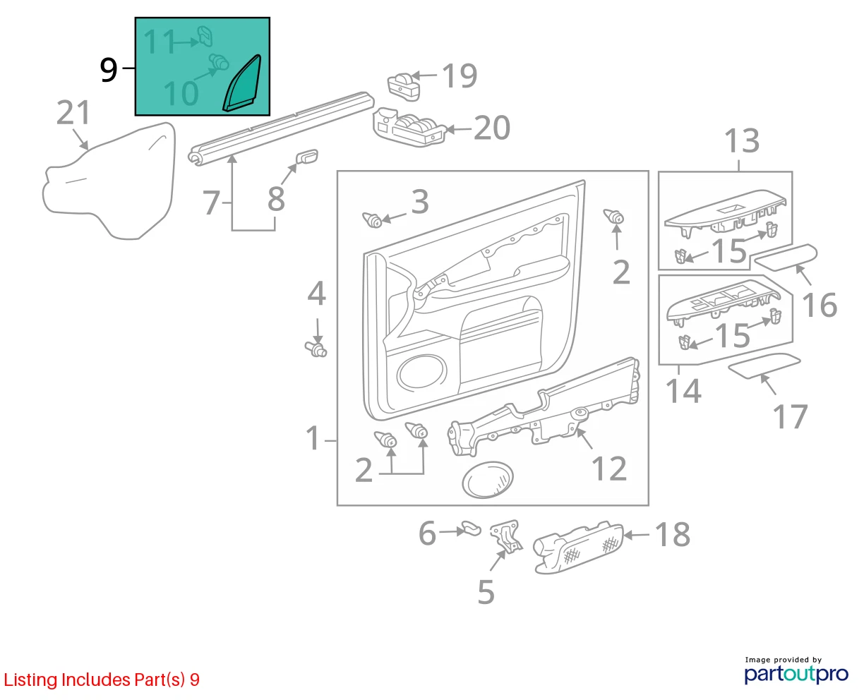2007-2009 LEXUS RX350 FRONT RIGHT INTERIOR DOOR CORNER COVER TRIM 67491-0E010