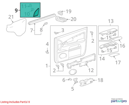 2007-2009 LEXUS RX350 FRONT RIGHT INTERIOR DOOR CORNER COVER TRIM 67491-0E010