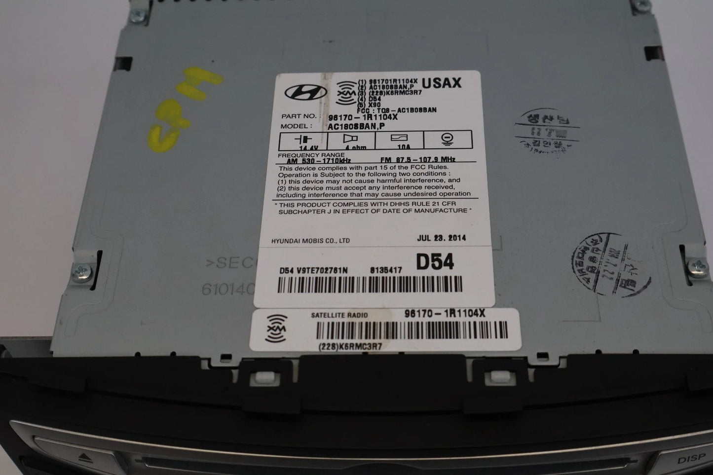 2012-2014 HYUNDAI ACCENT AM/FM RADIO RECEIVER CD DISC PLAYER MP3 96170-1R100-4X