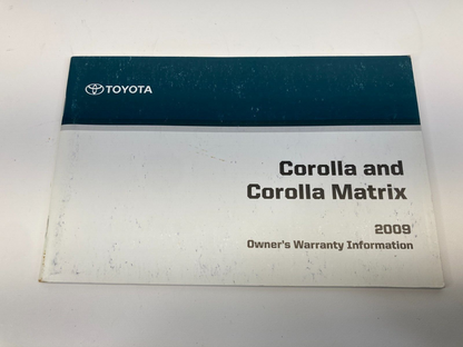 2009 Toyota Corolla Owners Manual & Warranty Information Guide Maintenance Case