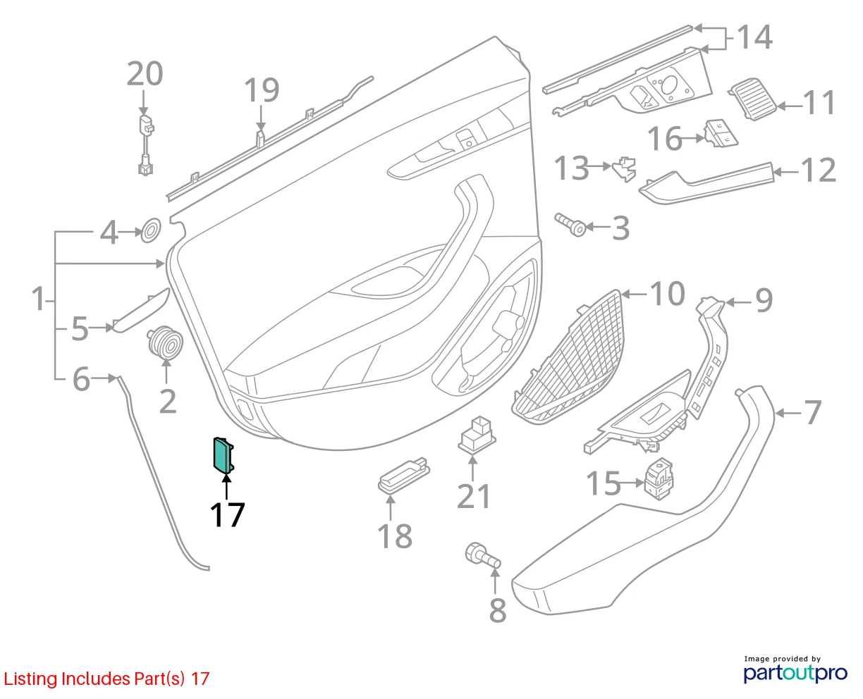 2006-2013 AUDI A3 REAR RIGHT INNER SIDE DOOR REFLECTOR LIGHT LENS 8P0947412 OEM