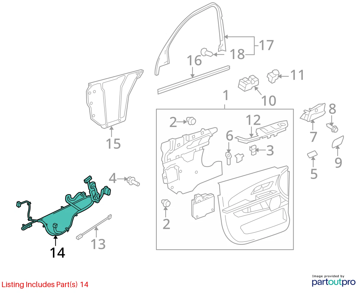 10 11 CHEVROLET EQUINOX FRONT LEFT SIDE DOOR WIRING WIRE HARNESS 20863664 OEM
