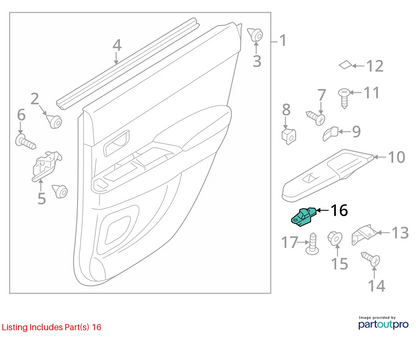2008-2015 MITSUBISHI LANCER REAR RIGHT DOOR WINDOW SWITCH W/BEZEL MR587944 OEM