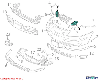 2003-07 SAAB 9-3 CONVERTIBLE FRONT BUMPER RIGHT UPPER GRILLE INSERT 12797999 OEM