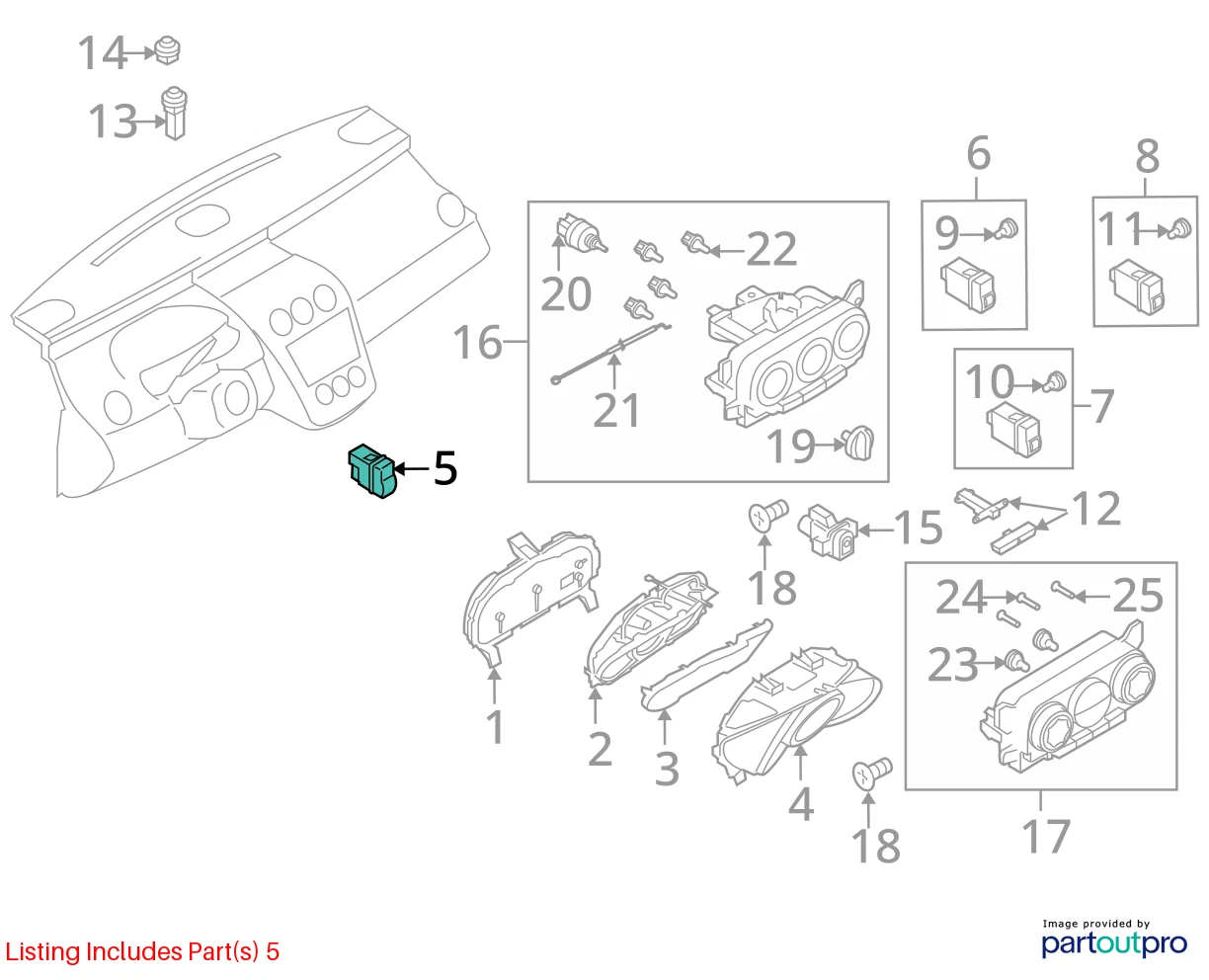 2007-2012 MAZDA CX-7 CX7 DASH TCS SWITCH W/ BLANK FILLER COVER SWITCH TRIM PANEL