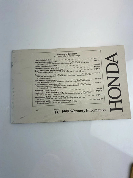 1999 99 HONDA ACCORD SEDAN OWNERS MANUAL INFORMATION HANDBOOK GUIDE BOOK SET OEM