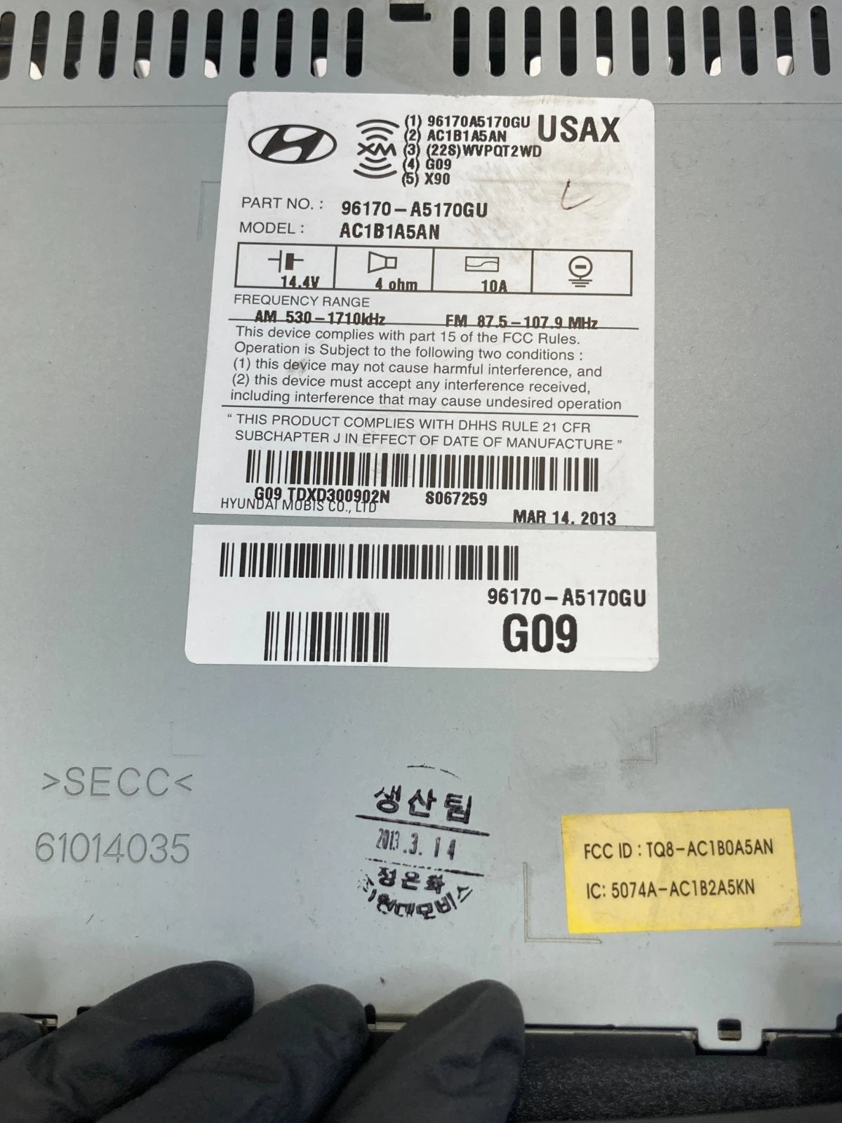 2013-2015 Hyundai Elantra GT AM/FM Radio CD Player Bluetooth 96170-A5170GU OEM