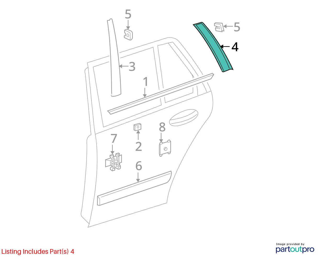 2004-2006 MERCEDES-BENZ E500 REAR RIGHT EXTERIOR DOOR PILLAR MOLDING TRIM COVER