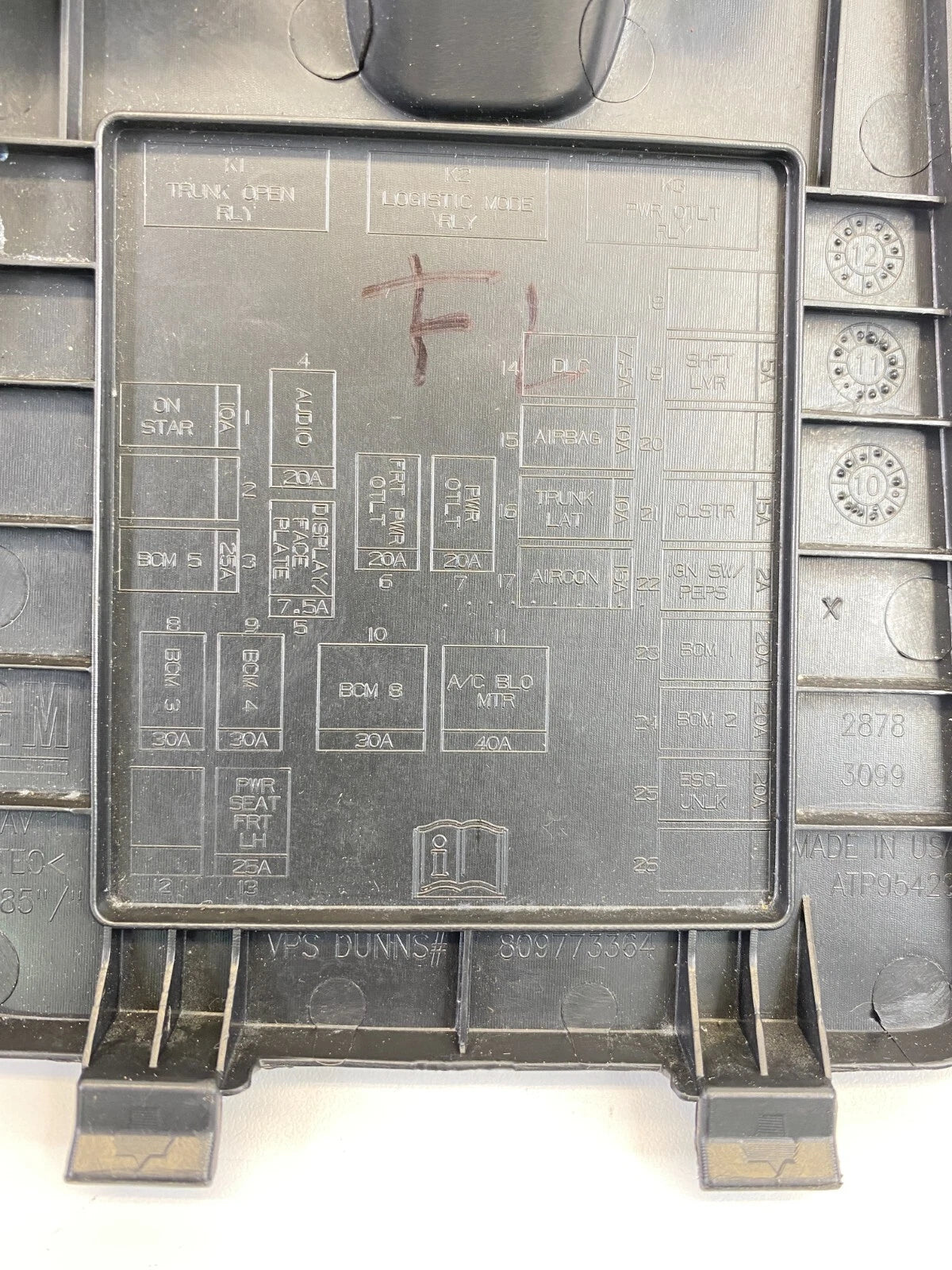 11-16 CHEVROLET CRUZE INTERIOR FUSE BOX COVER DRIVER SIDE LOWER DASH 809773364