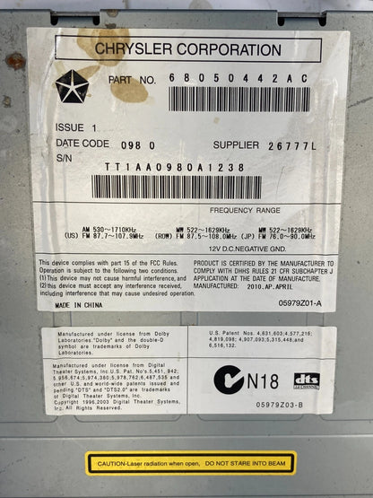 2009 2010 Volkswagen Routan Radio Receiver AM/FM CD Assembly 68050442AC OEM