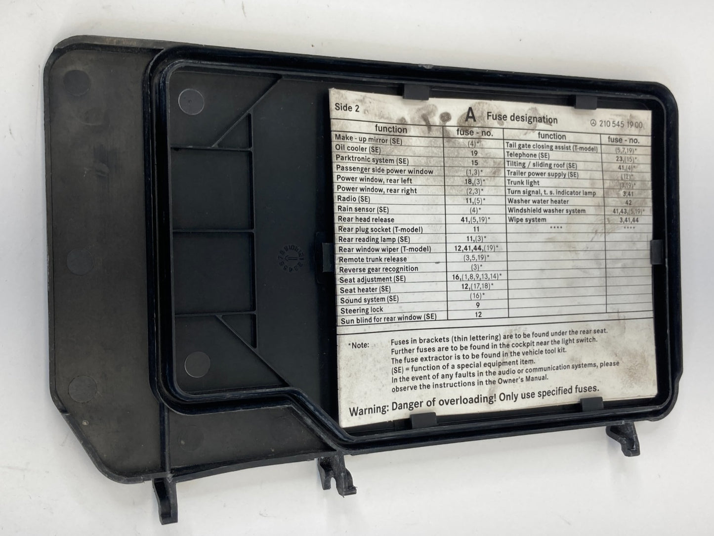 1998-2002 Mercedes-Benz E430 Engine Compartment Fuse Box Access Door Lid Cover