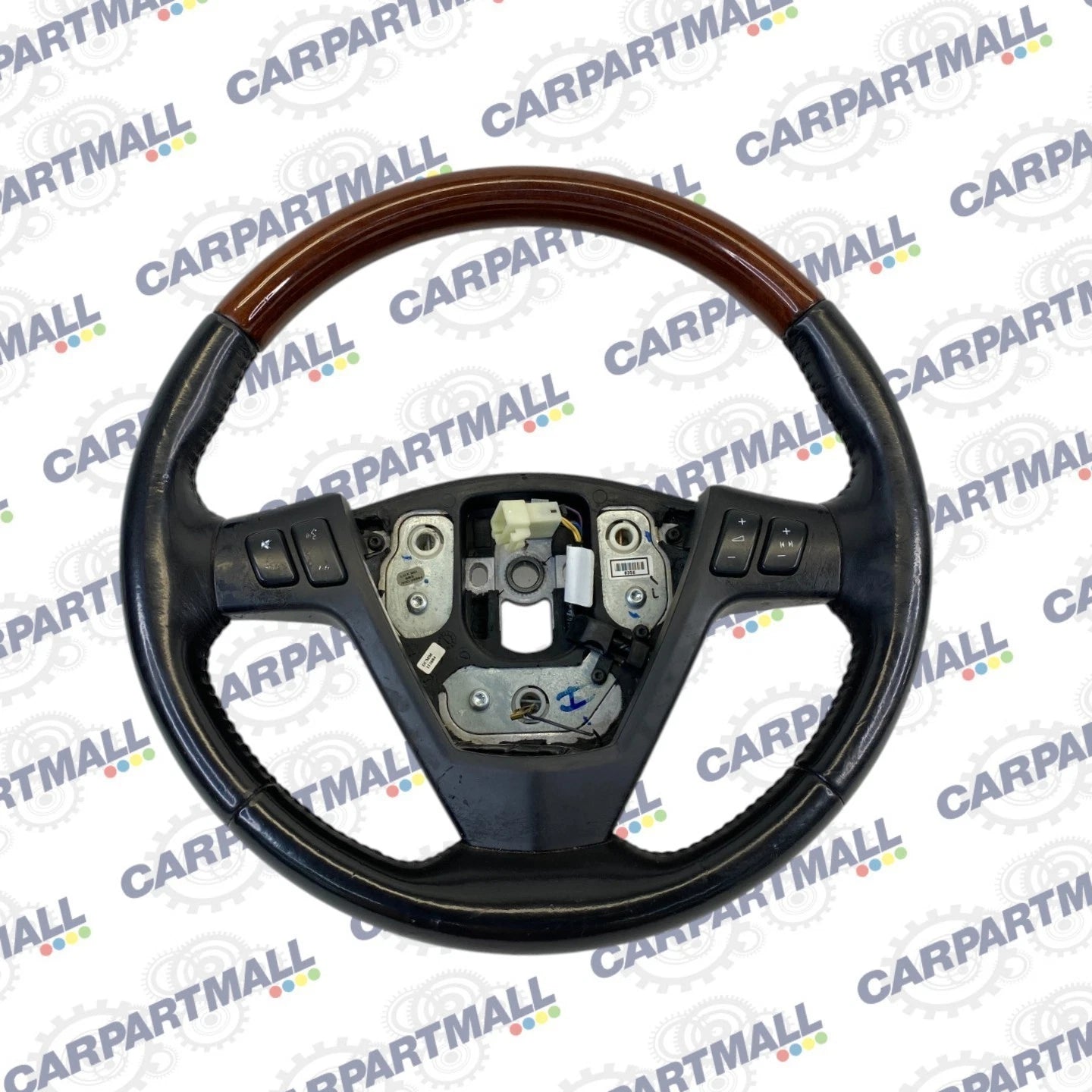 2004-2009 CADILLAC SRX STEERING WHEEL WOOD GRAIN LEATHER WITH AUDIO CONTROLS OEM
