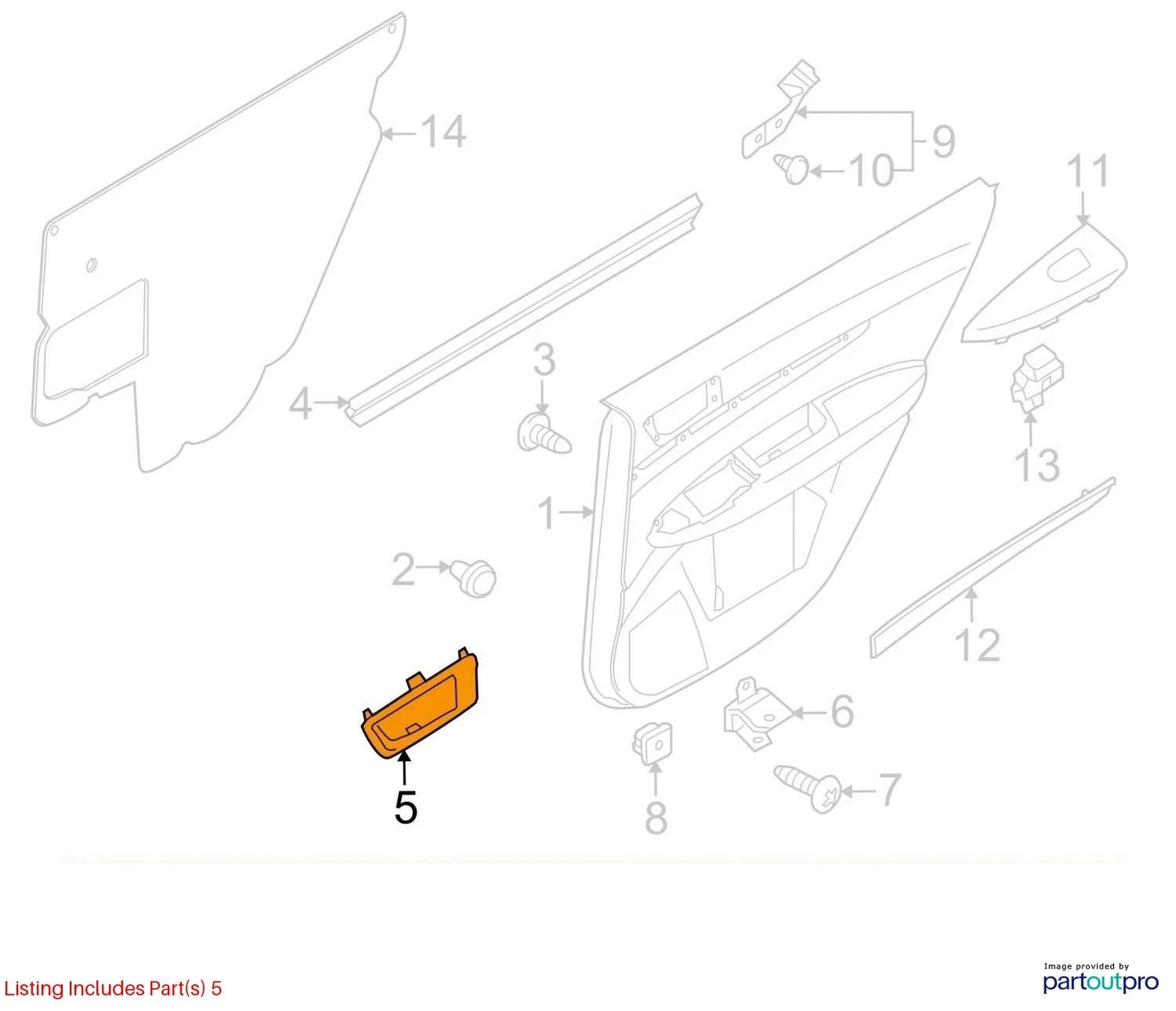 10-14 SUBARU OUTBACK LEGACY REAR RIGHT PASSENGER INSIDE DOOR HANDLE BEZEL OEM