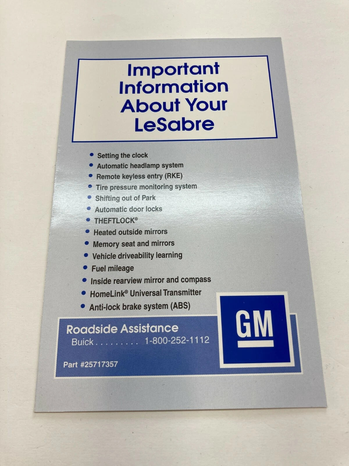 2000 BUICK LESABRE SEDAN OWNERS MANUAL HANDBOOK & WARRANTY INFORMATION W/ CASE