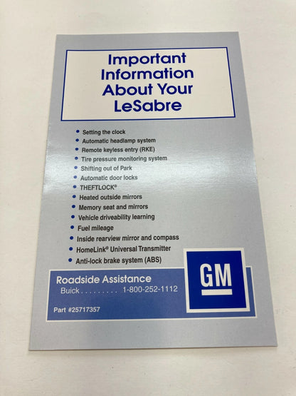 2000 BUICK LESABRE SEDAN OWNERS MANUAL HANDBOOK & WARRANTY INFORMATION W/ CASE